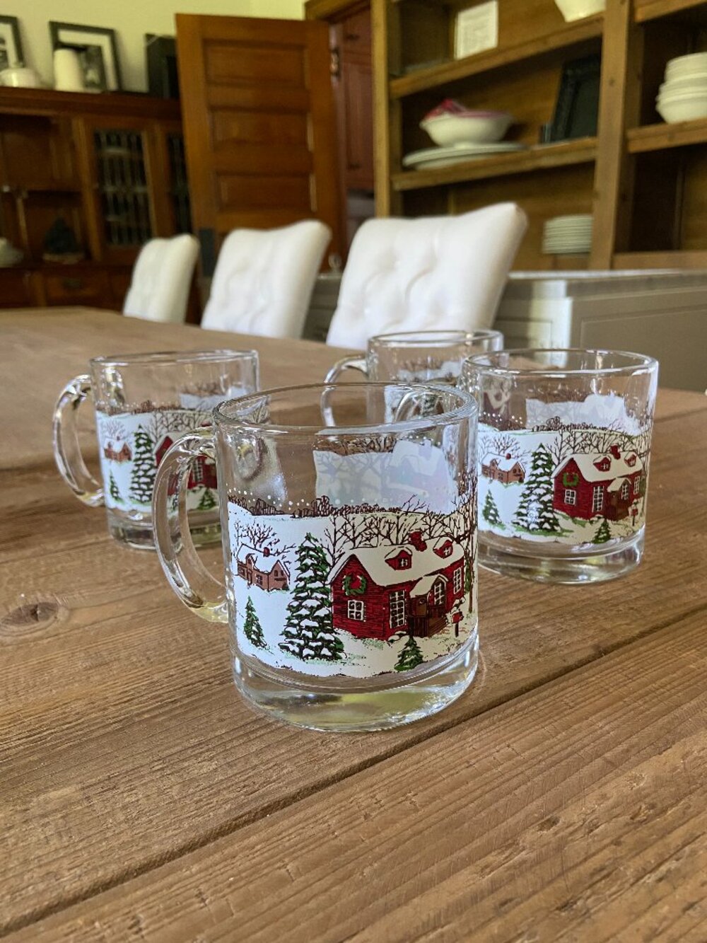 winter village glass mug set, christmas glass coffee mugs set of 4